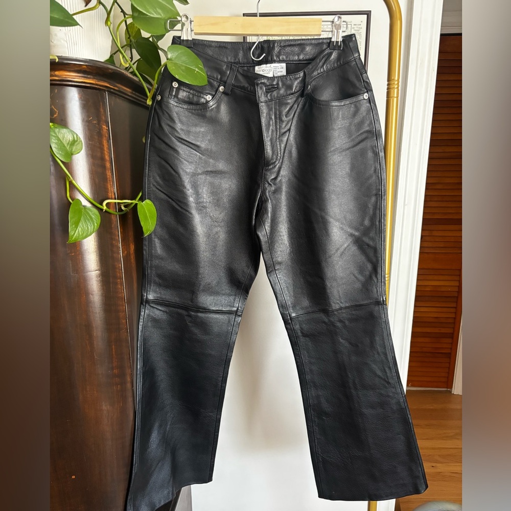 Newport News Bootcut Vintage Black Leather Pants - Women